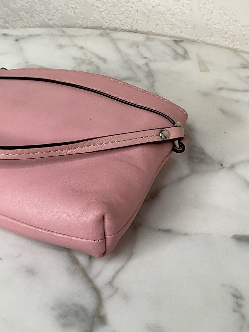 Coach Pink soft Leather Wristlet with metallic silver spell out charm,EUC - Picture 5 of 11